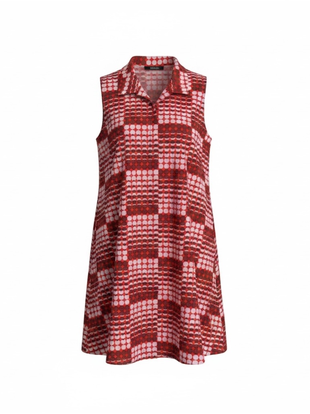 TUCKERNUCK Charlie Collared Sleeveless Geo Dot Mini Dress Red Pink